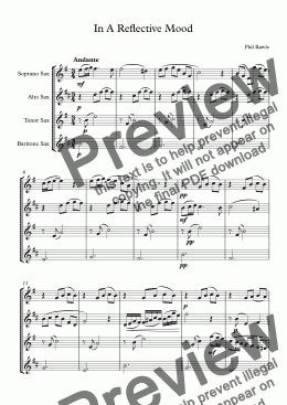 page one of In A Reflective Mood - Saxophone Quartet