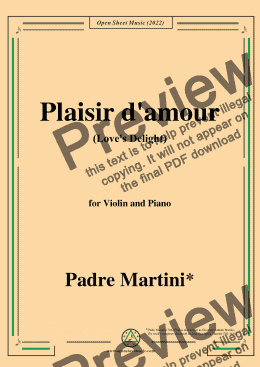 page one of G. B. Martini-Plaisir damour(Loves Delight),for Violin and Piano