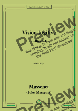 page one of Massenet-Vision fugitive,in D flat Major,from Hérodiade,for Voice and Piano