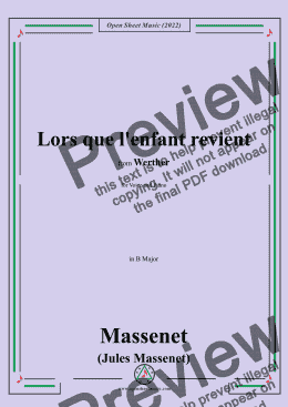 page one of Massenet-Lors que l'enfant revient,in B Major,from 'Werther',for Voice and Piano