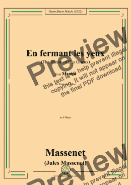 page one of Massenet-En fermant les yeux(The Dream of Des Grieux),in A Major,from Manon,for Voice and Piano