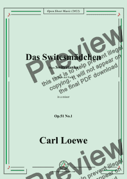 page one of Loewe-Das Switesmädchen,in a minor,Op.51 No.1,from Switezianka,for Voice and Piano