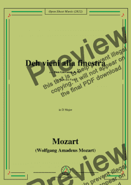 page one of Mozart-Deh,vieni alla finestra,in D Major,from 'Don Giovanni,K.527',for Voice and Piano