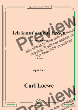 page one of Loewe-Ich kann's nicht fassen,nicht glauben,in A Major,Op.60 No.3,for Voice and Piano