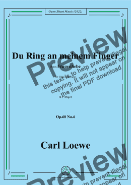 page one of Loewe-Du Ring an meinem Finger,in F Major,Op.60 No.4,for Voice and Piano