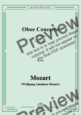 page one of Mozart-Oboe Concerto,K.314,in C Major,for for Oboe and Piano