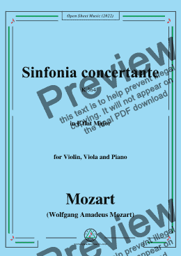 page one of Mozart-Sinfonia concertante,K.364,in E flat Major,for Violin,Viola and Piano