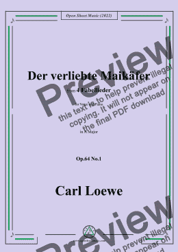 Loewe-Der verliebte Maikäfer,in A Major,Op.64 No.1,from 4 Fabellieder,for  Voice and Piano for Voice + keyboard by Carl Loewe - Sheet Music PDF file  to