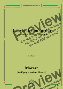 page one of Mozart-Deh vieni,non tardar,from Marriage of Figaro,in C Major,for Voice and Piano