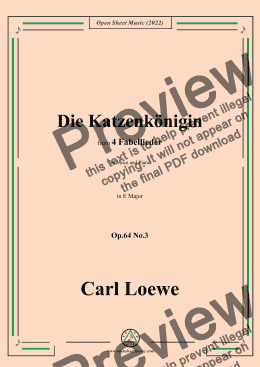 page one of Loewe-Die Katzenkönigin,in E Major,Op.64 No.3,from 4 Fabellieder,for Voice and Piano