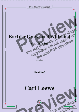 page one of Loewe-Karl der Grosse und Wittekind,in a minor,Op.65 No.3,from 3 Balladen,for Voice and Piano