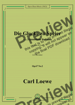 page one of Loewe-Die Glocke zu Speier,in b flat minor,Op.67 No.2,for Voice and Piano