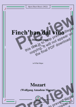 page one of Mozart-Finch'han dal vino,from 'Don Giovanni,K.527',in B flat Major,for Voice and Piano