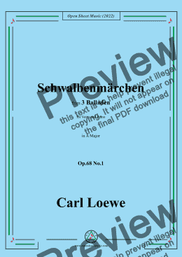 page one of Loewe-Schwalbenmarchen,in A Major,Op.68 No.1,from 3 Balladen,for Voice and Piano