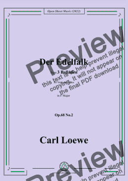 page one of Loewe-Der Edelfalk,in F Major,Op.68 No.2,from 3 Balladen,for Voice and Piano