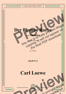 page one of Loewe-Der Blumen Rache,in a minor,Op.68 No.3,from 3 Balladen,for Voice and Piano