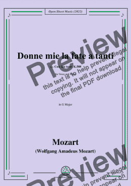 page one of Mozart-Donne mie la fate a tanti,in G Major,from 'Così fan tutte,K.588',for Voice and Piano