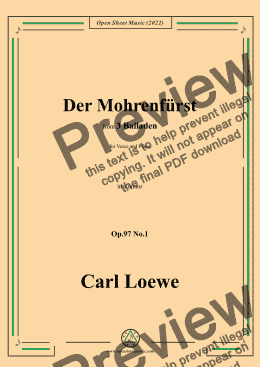 page one of Loewe-Der Mohrenfürst,in a minor,Op.97 No.1,from 3 Balladen,for Voice and Piano