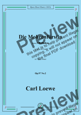 page one of Loewe-Die Mohrenfürstin,in f sharp minor,Op.97 No.2,from 3 Balladen,for Voice and Piano