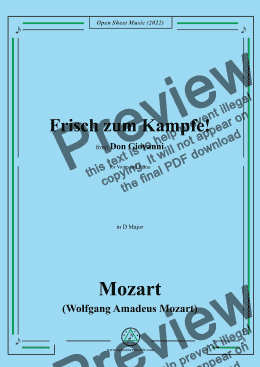 page one of Mozart-Frisch zum Kampfe!,in D Major,from Don Giovanni,for Voice and Piano