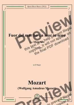 page one of Mozart-Fuor del mar ho un mar in seno,in D Major,from 'Idomeneo,K.366',for Voice and Piano