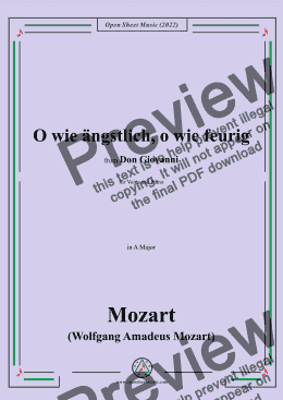 page one of Mozart-O wie ängstlich,o wie feurig,in A Major,from Don Giovanni,for Voice and Piano