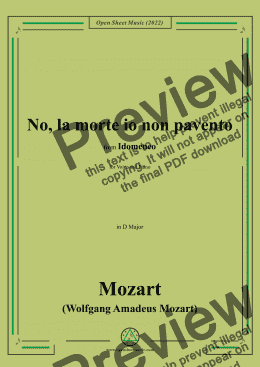 page one of Mozart-No,la morte io non pavento,in D Major,from 'Idomeneom,K.366',for Voice and Piano