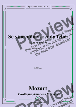 page one of Mozart-Se vincendo vi rendo felici,in F Major,fromIl rè pastore,for Voice and Piano