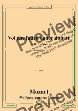 page one of Mozart-Voi che fausti ognor donate,in C Major,fromIl rè pastore,for Voice and Piano 