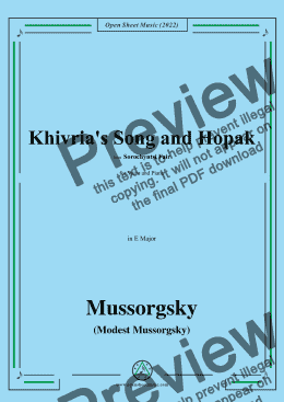 page one of Mussorgsky-Khivria's Song and Hopak,from Sorochyntsi Fair,in C Major,for Voice and Piano