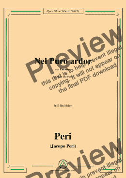 page one of Peri-Nel Puro ardor,from Euridice,in E flat Major,for Voice and Piano 