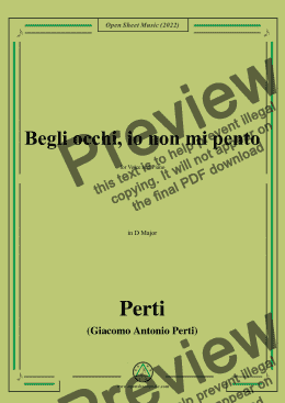 page one of Perti-Begli occhi,io non mi pento,in D Major,for Voice and Piano 