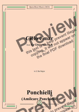 page one of Ponchielli-Cielo e mar,in E flat Major,from 'La Gioconda,Op.9',for Voice and Piano 