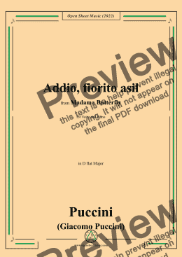 page one of Puccini-Addio,fiorito asil,in D flat Major,from 'Madama Butterfly,SC 74',for Voice and Piano