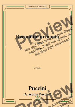 page one of Puccini-Recondita armonia,in F Major,from 'Tosca,SC 69',for Voice and Piano 