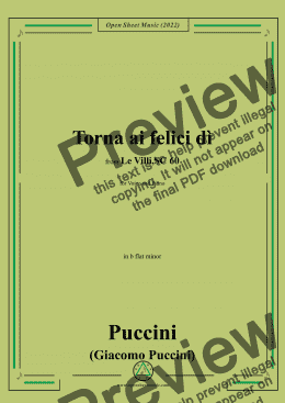 page one of Puccini-Torna ai felici dì,in b flat minor,from 'Le Villi,SC 60',for Voice and Piano 