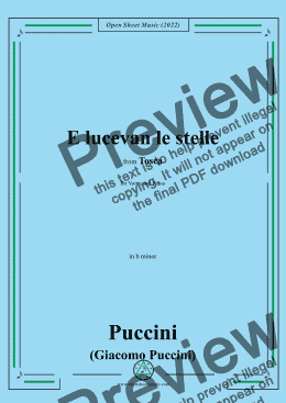 page one of Puccini-E lucevan le stelle,in b minor,from 'Tosca,SC 69',for Voice and Piano