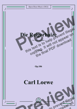 page one of Loewe-Die Reigerbaize,in F Major,Op.106,for Voice and Piano