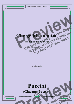 page one of Puccini-Che gelida manina,in A flat Major,from 'La Bohème,SC 67',for Voice and Piano