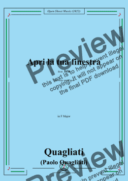 page one of Quagliati-Apri la tua finestra,in F Major,from Iris,for Voice and Piano