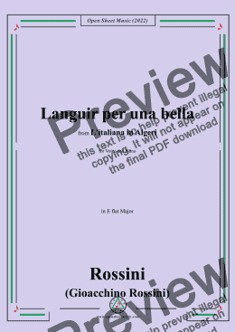 page one of Rossini-Languir per una bella,in E flat Major,from L'italiana in Algeri,for Voice and Piano