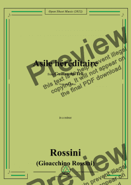 page one of Rossini-Asile héréditaire,in a minor,from Guillaume Tell,for Voice and Piano 