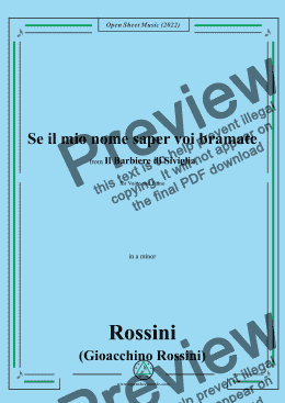 page one of Rossini-Se il mio nome saper voi bramate,in a minor,from 'Il barbiere di Siviglia',for Voice and Piano 