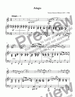 page one of Albinoni, Tomaso - Adagio (jazz version) for trumpet Bb & piano