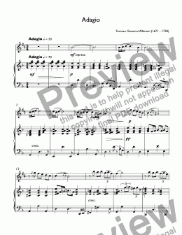 page one of Albinoni, Tomaso - Adagio (jazz version) for alto saxophone Eb & piano