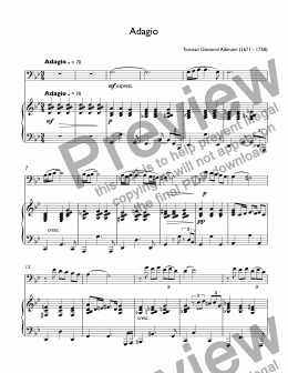 page one of Albinoni, Tomaso - Adagio (jazz version) for trombone & piano