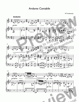 page one of Tchaikovsky, Pyotr - Andante Cantabile for 4-valves flugelhorn Bb & piano in Bb major light version