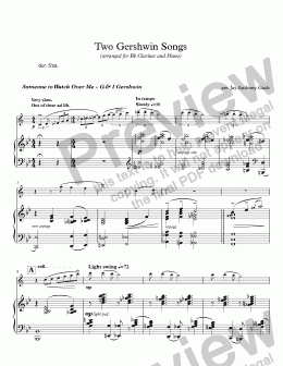 page one of Gershwin : 2 Songs arranged for Bb Clar. & Piano