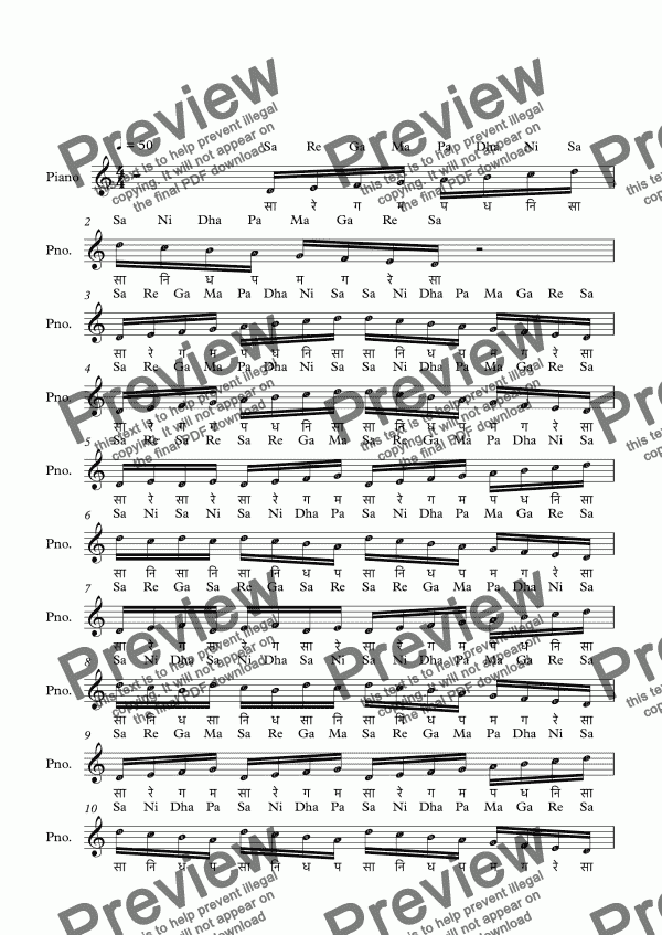 Chalanatta Raga--Key D--Carnatic Music-Exercise Patterns - Sheet Music