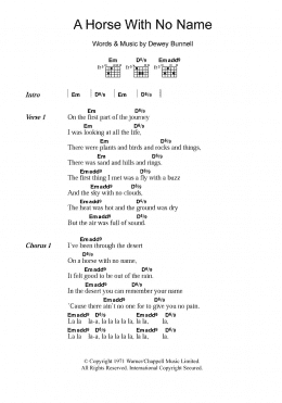 page one of A Horse With No Name (Guitar Chords/Lyrics)